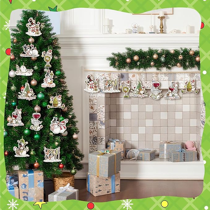 Suzile 36 Pcs Christmas Wooden Ornaments Cute Snowman Christmas Decoration - Image 5