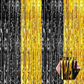 6 Pack Black Gold Foil Fringe Curtain Backdrop, 3.28Ft x 8.2Ft Metallic Tinsel by Ferwzsr