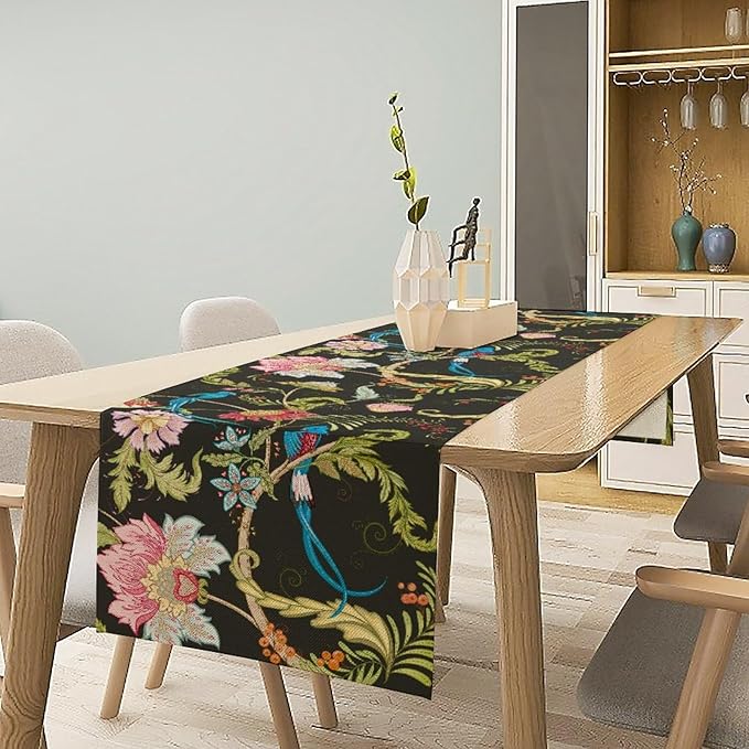 Floral Butterfly Table Runner Seasonal Spring Flower Bird Table Decoration - Image 3