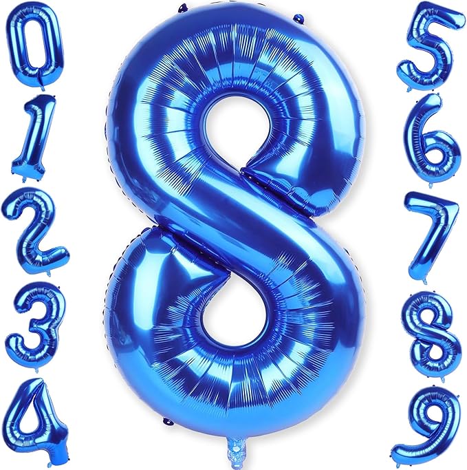 40 Inch Balloon Number 8 Navy Blue, Large Dark Royal Blue Foil Number 8 by KAINSY