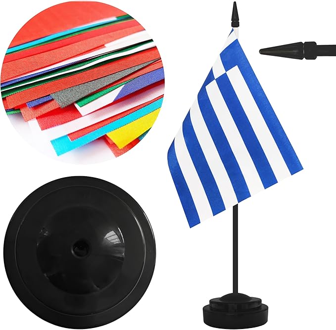 2 Pack Greece Desk Flag Set, Greek Desktop Small Miniature Table Office Flag - Image 3