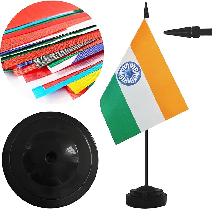 12 Pack India Desk Flags, Indian Desktop Flag, Small Miniature Office Flags - Image 5