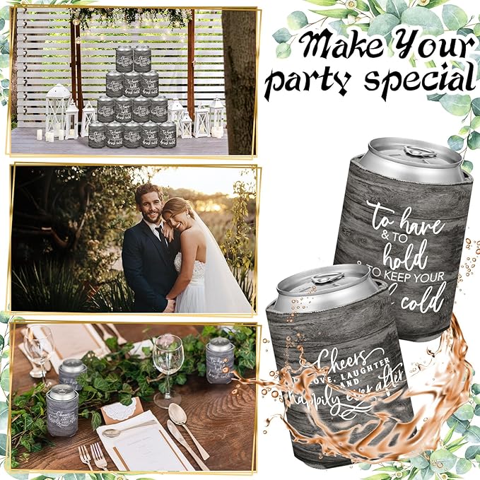50 Pieces Wood Grain Wedding Can Cooler Sleeves Bulk Engagement Party Favors - Image 4