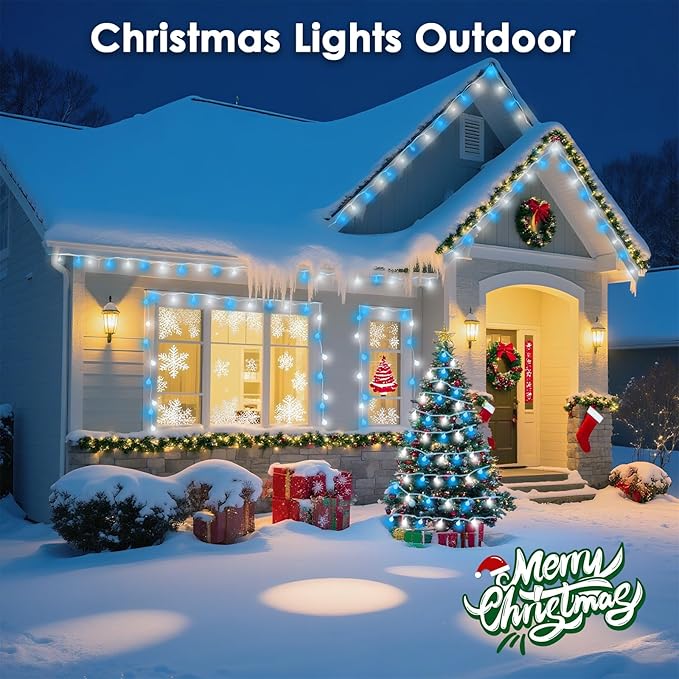 43FT Connectable String Lights Indoor Outdoor | 100LED Blue and White Globe - Image 4