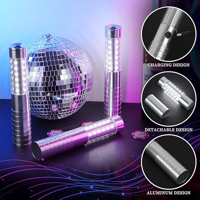 2 Pieces LED Strobe Baton Light Rechargeable Bottle Service Sparklers Stick - Image 4