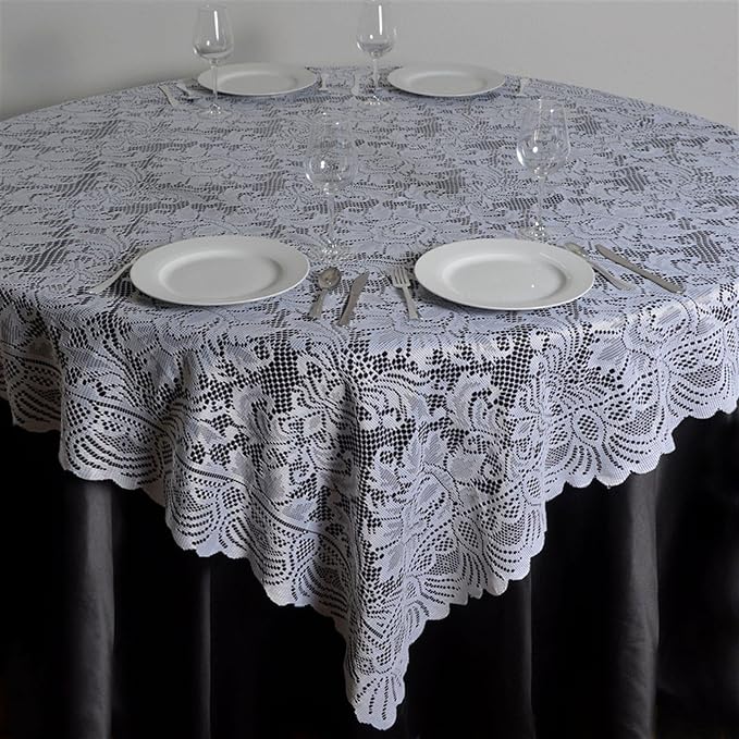 Efavormart 72" x 72" Jolly Good Lace Table Square Tablecloth Overlay-White - Image 6