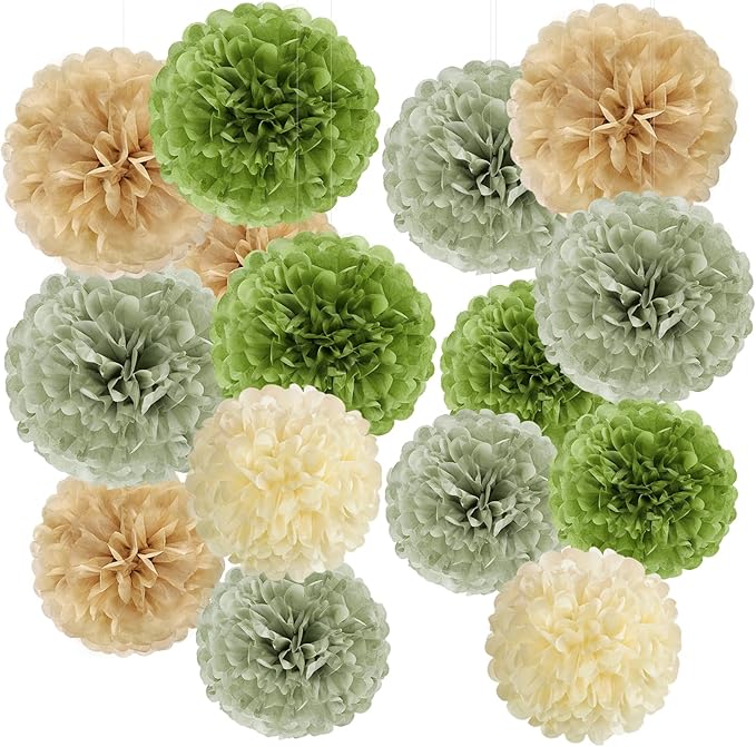 Olive Sage Green Tissue Paper Pom Poms Safari Jungle Party Decorations Paper by EasyJoy