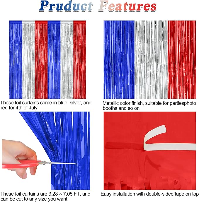 12 Pack 4th of July Decorations, 3.28 FT x 7.05 FT Patriotic Tinsel Backdrop - Image 4