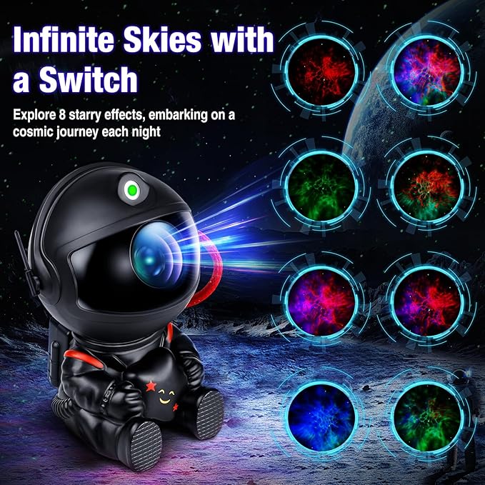 Astronaut Galaxy Projector Lamp – Black Astronaut Holding Star, Starry Sky - Image 2