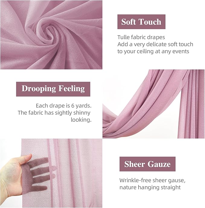 Wedding Arch Draping Fabric, 1 Panel 28" x 19Ft Dusty Rose Arch Drapes Sheer - Image 2