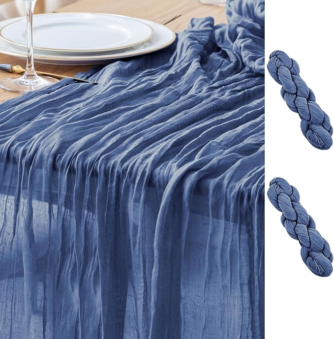 Asee'm 2pcs Cheesecloth Table Runner 120 Inches Long Blue Boho Gauze Cheese by Aseem
