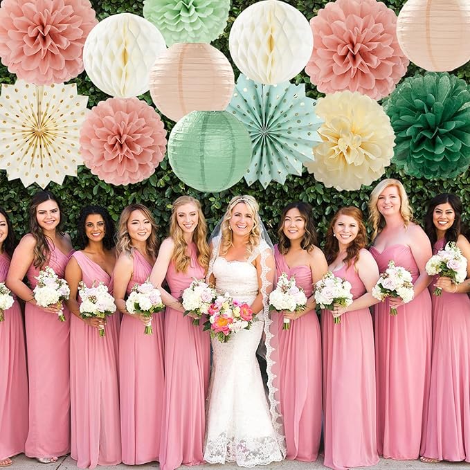 Sage-Green Pink-Beige Boho Party-Decorations Streamers - Image 6
