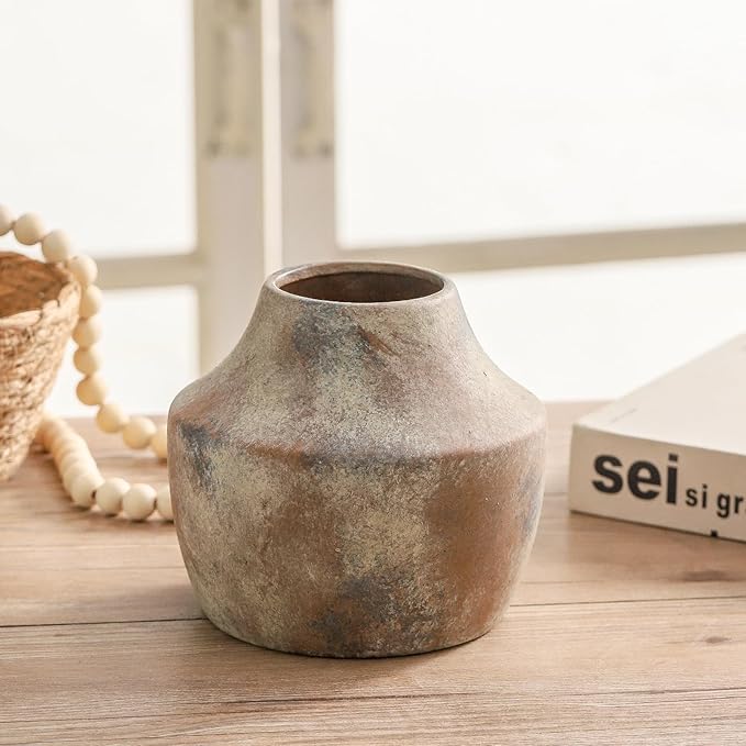 Mitt&Ditt Ceramic Flower Vase, 5.3 inch Pottery Farmhouse Rustic Vase, - Image 3