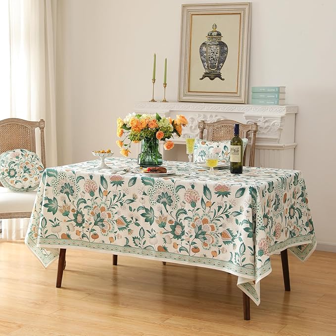 patdrea Designer Green Rectangle Table Cloth, Vintage Italian Floral Country - Image 7
