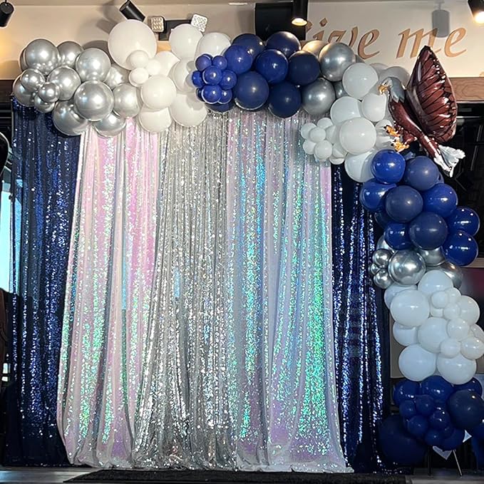 Sequin Backdrop Curtain 4 Panels 2FTx8FT Glitter Background Drapes Silver and - Image 4