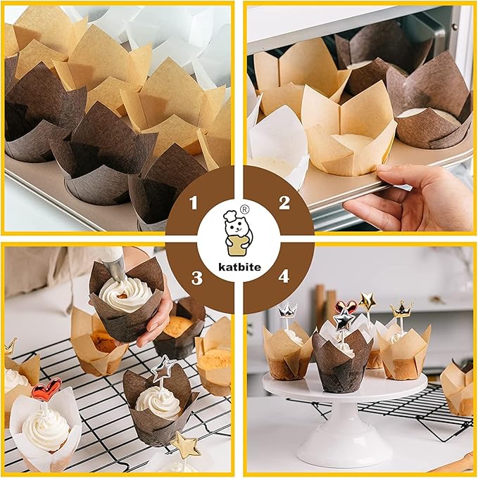 Katbite Tulip Cupcake Liners 200PCS, Muffin Baking Cupcake Liners Holders - Image 4