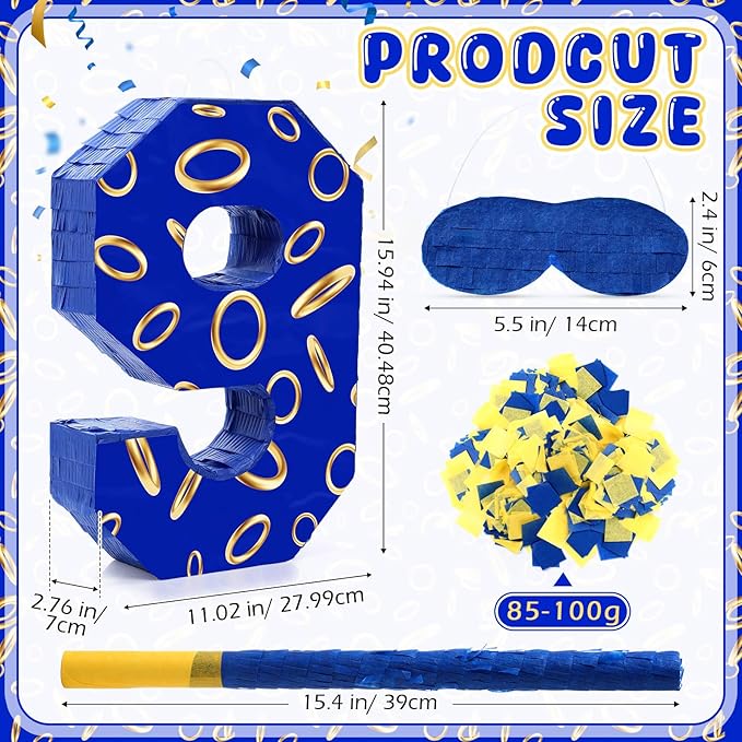 Number 9 Blue and Golden Rings Piñata - Image 2