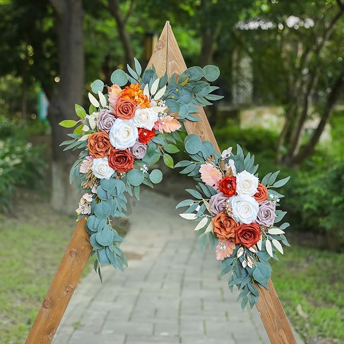 Burnt Orange Wedding Arch Flowers, Artificial Flowers - Image 3