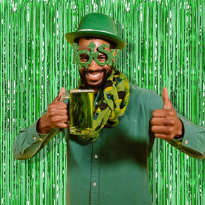 10 Pack Green Backdrop Curtain 3.2ft x 8.2ft Metallic Tinsel Foil Fringe - Image 7