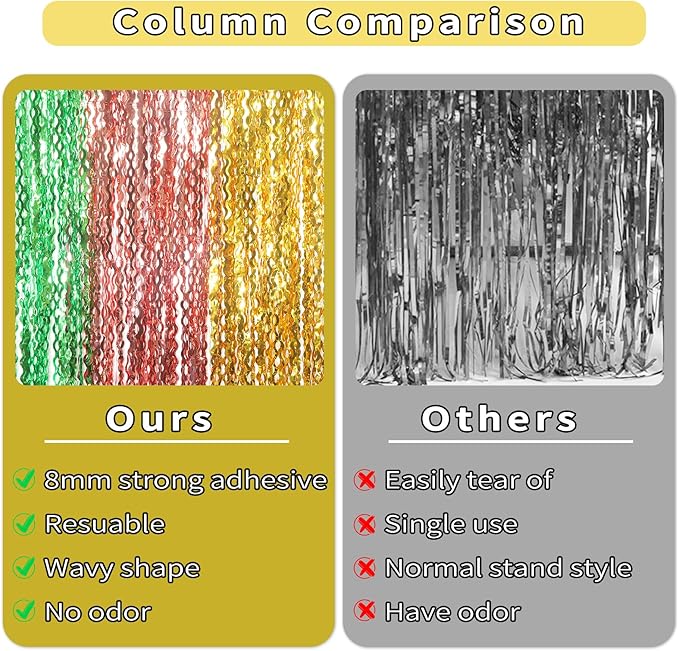3 Pack Gold Green and Rose Gold Foil Curtain Party Decorations - Image 7