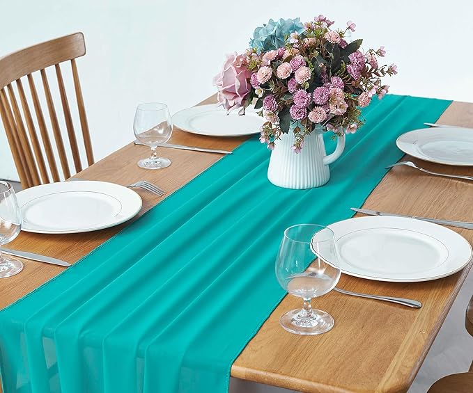 2 Pack 10Ft Turquoise Chiffon Table Runner Sheer 29x120 Inch - Image 2