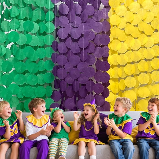 205 Ft Mardi Gras Party Decorations Purple Green Yellow Circle Dot Backdrop - Image 7