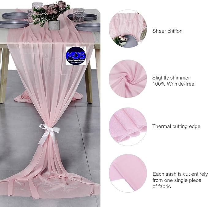 MDS 2 Pack 14ft Chiffon Table Runner 29 x 170 Inches Sheer Wedding Runner - Image 6