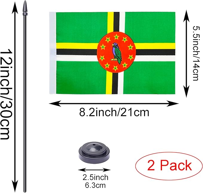WXTWK 2 Pack Dominica Flag Dominica Deluxe Desk Flag Set - Image 2
