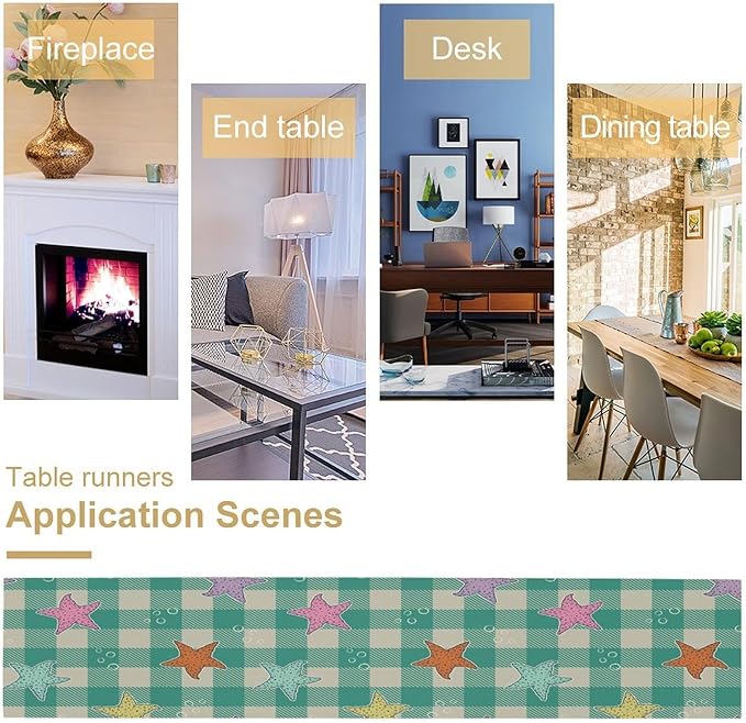 Starfish Plaid Table Flag Green Plaid and Marine Life Starfish Kitchen Table - Image 6