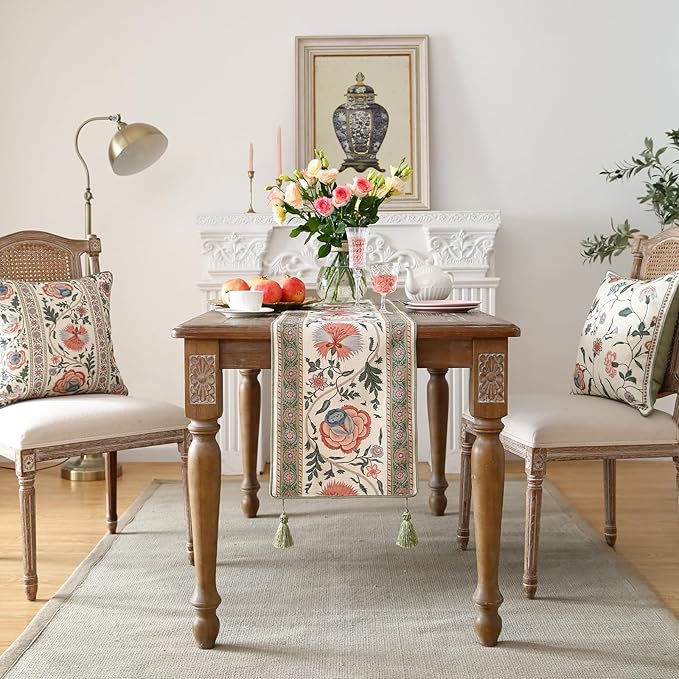 ISAENNE Designer Vintage Linen Extra Long Table Runner 118 Inches, Elegant - Image 3