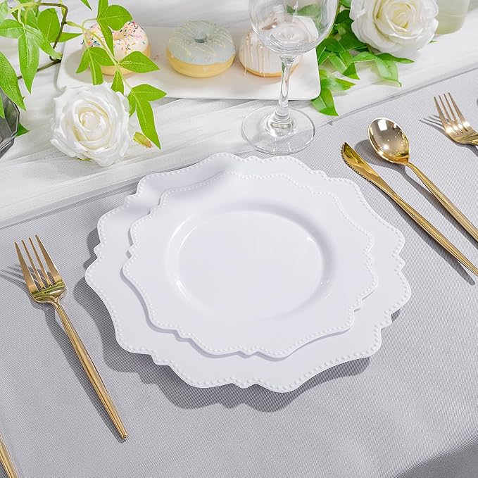 COLOSUS 100pcs 9.5 Inch-White Plastic Dinner Plates, Fancy White Plastic Plates - Image 8