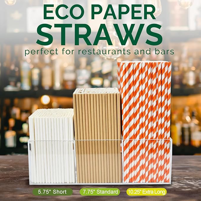 Orange Striped Paper Drinking Straws, 10.25 Inch Long, Halloween Party - Image 6