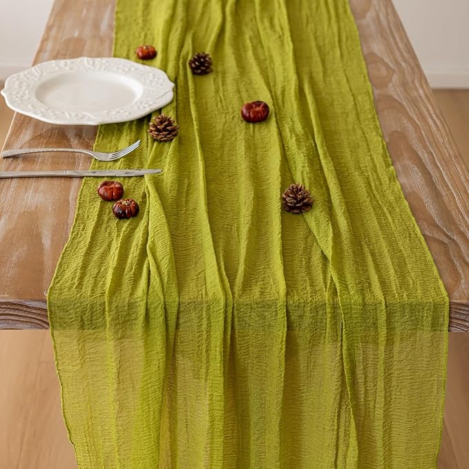 Moss Green Cheesecloth St Patricks Day Table Runner Gauze 120 Inch 10 FT Rustic - Image 4