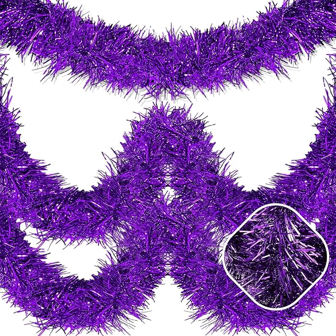 50 Feet Purple Christmas Tinsel Garland, Metallic Foil Twist Garland Wall by AIKENLIN