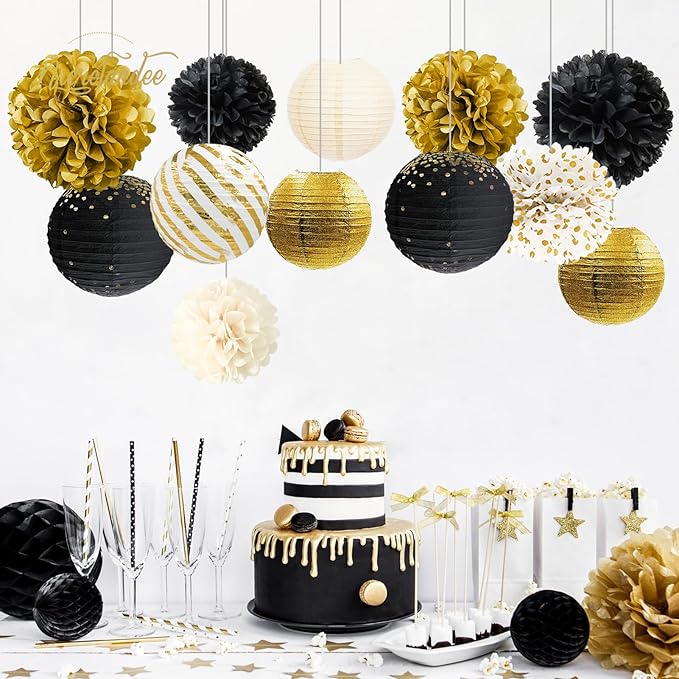 NICROLANDEE Black Gold Party Decorations - Image 5