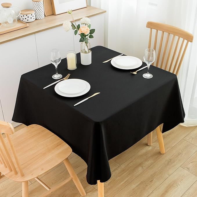 2 Pack Square Table Cloth 48X48 Inch Black Washable Fabric Tablecloth Polyester - Image 2