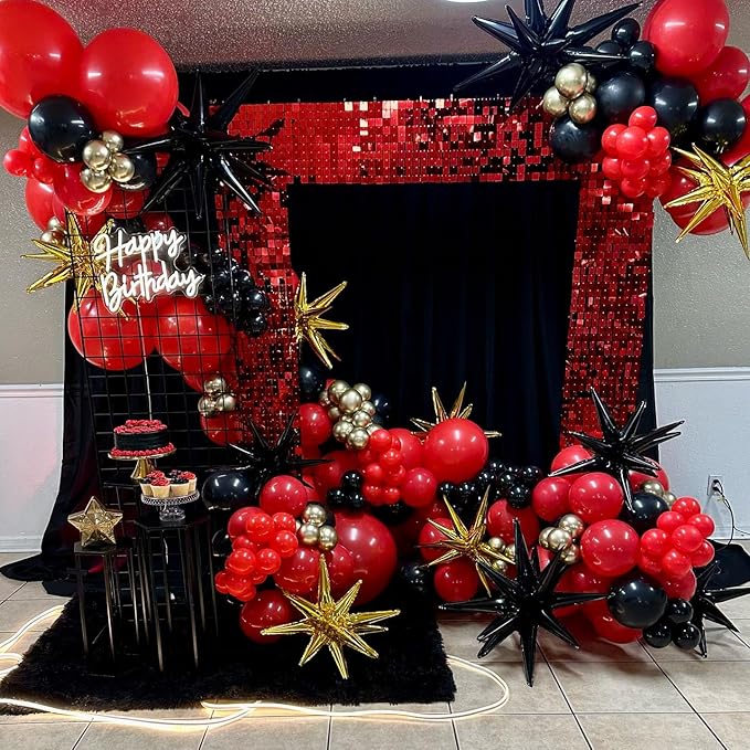Black Red Gold Star Balloons - Image 5