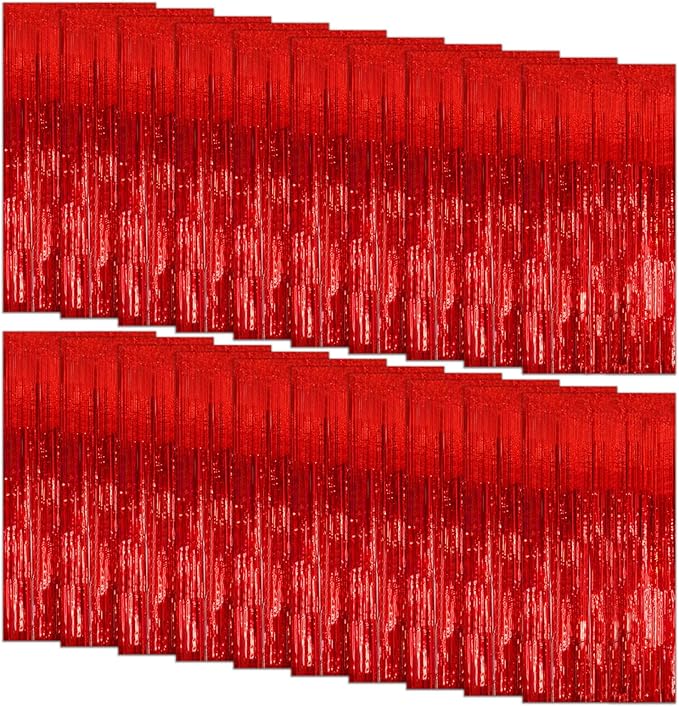 20 Pack Foil Curtain Backdrop Red Metallic Tinsel Foil Fringe Curtains Photo by KEJ