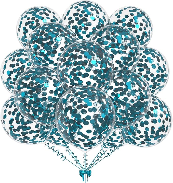 50pcs Peacock Blue Foil Confetti Balloons, 12 inch Latex Balloon by KALOR