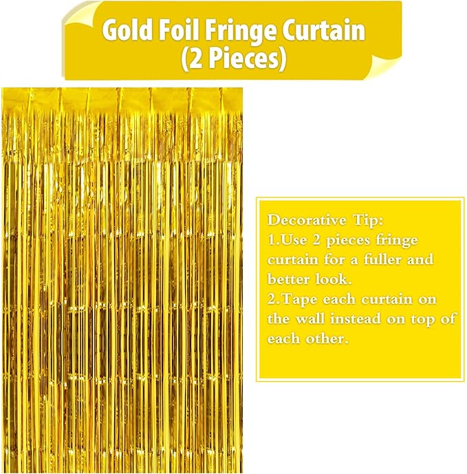 2 Pack Gold Fringe Curtains Foil Shiny Fringe Backdrop Tinsel Door Streamers - Image 7