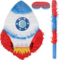 Rocket Pinatas Bundle with a Blindfold and Bat, Space Theme Birthday, Decoration by Birchio