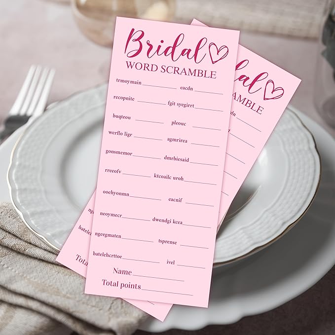 Pink Wedding Shower Games Cards, Bridal Word Scramble, 25 Game Cards - Image 6