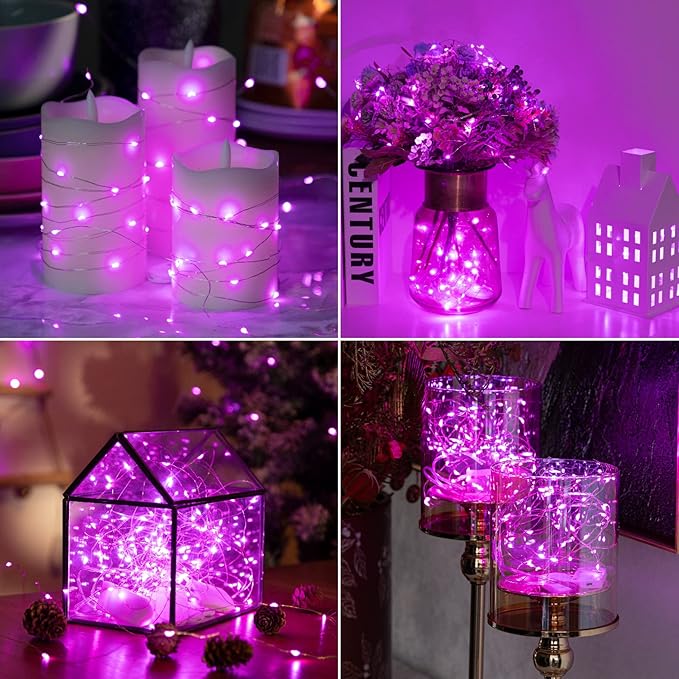 HXWEIYE 12 Pack 7ft 20LED Pink Fairy Lights Battery Operated - Image 5