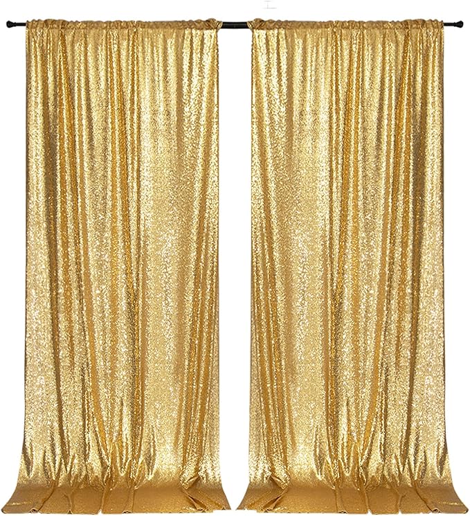 PartyDelight Sequin Backdrop Curtains 2 Panels Sparkly Gold 5Ft x 10Ft - Image 5