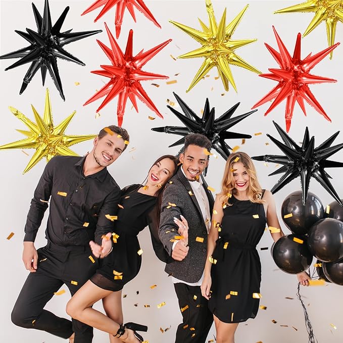 Black Red Gold Star Balloons - Image 6