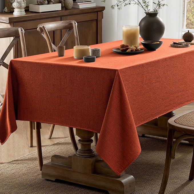 MIULEE Burnt Orange Linen Tablecloth 60x84 Inch Rectangle Table Cloth Waterproof - Image 5