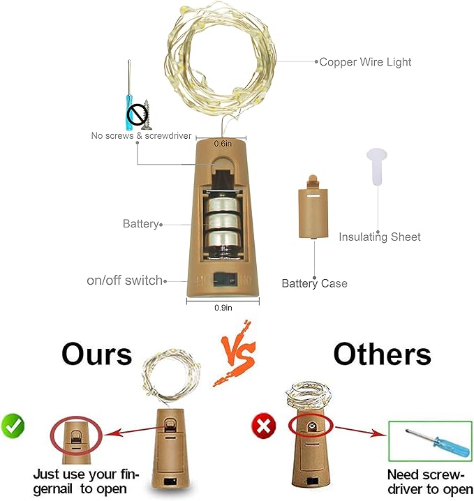 Wine Bottle Lights with Cork, 12 Pack Battery Operated 12 LED Cork Shape Silver - Image 3