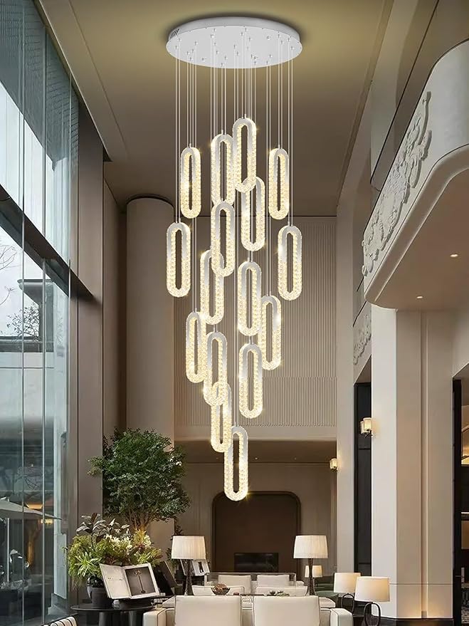 H138 Large Chandelier for High Ceiling, Modern 16-Rings Crystal Chandeliers for - Image 3