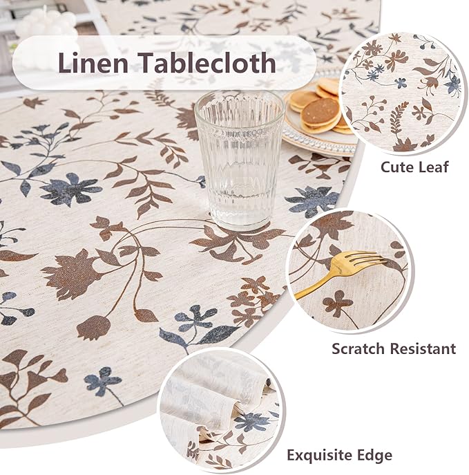 MYSKY HOME Rustic Tablecloth Classic Brown Leaves Printed Linen Fabric Table - Image 3