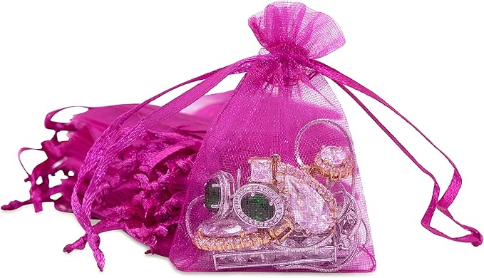 TheDisplayGuys 100-Pack XS 2 x 2 3/4" Hot Pink Sheer Organza Gift Bags by TheDisplayGuys